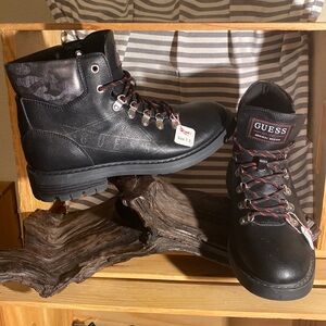 #87 Guess Laced Hiking Boots - Black w/ Red, Silver & Camo